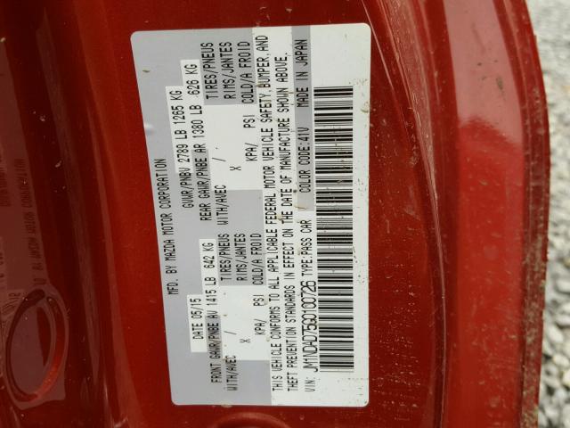 JM1NDAD75G0100726 - 2016 MAZDA MX-5 MIATA RED photo 10