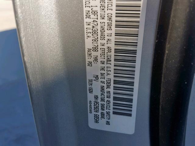 1J8FT47W38D781788 - 2008 JEEP COMPASS SP SILVER photo 10