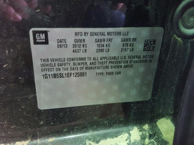 1G11B5SL1EF125881 - 2014 CHEVROLET MALIBU LS ნაცრისფერი ფოტო 10