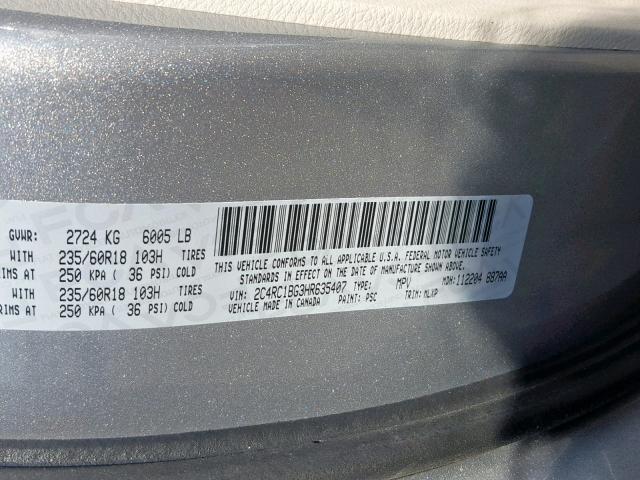 2C4RC1BG3HR635407 - 2017 CHRYSLER PACIFICA T GRAY photo 10