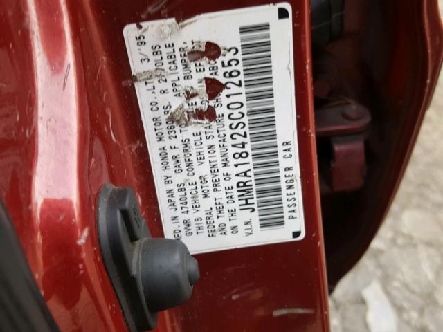 JHMRA1842SC012653 - 1995 HONDA ODYSSEY LX BURGUNDY photo 10