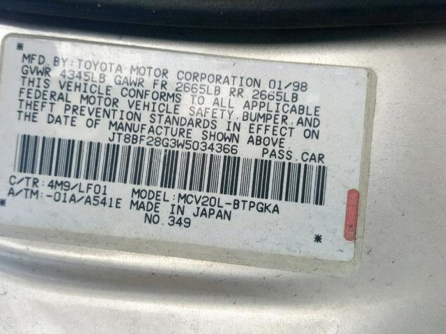 JT8BF28G3W5034366 - 1998 LEXUS ES 300 GOLD photo 10