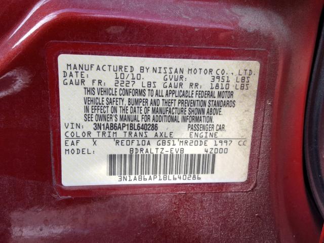 3N1AB6AP1BL640286 - 2011 NISSAN SENTRA 2.0 RED photo 10