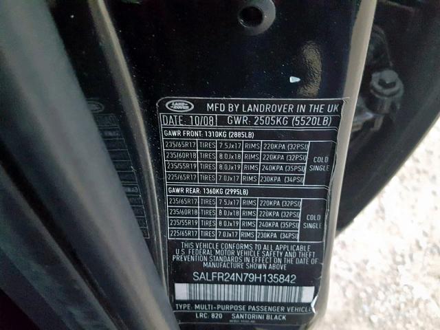 SALFR24N79H135842 - 2009 LAND ROVER LR2 HSE BLACK photo 10