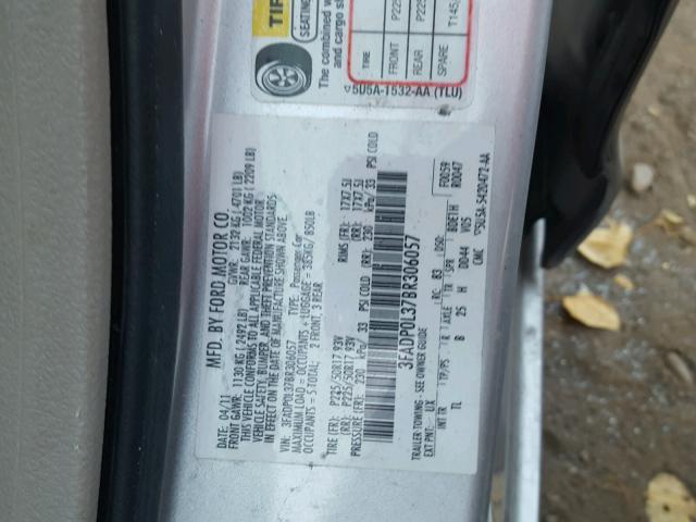 3FADP0L37BR306057 - 2011 FORD FUSION HYB SILVER photo 10