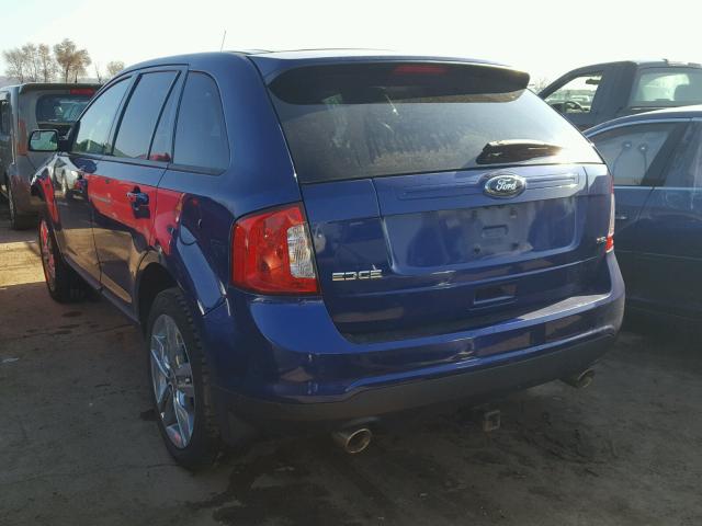 2FMDK3JC6DBC92114 - 2013 FORD EDGE SEL BLUE photo 3