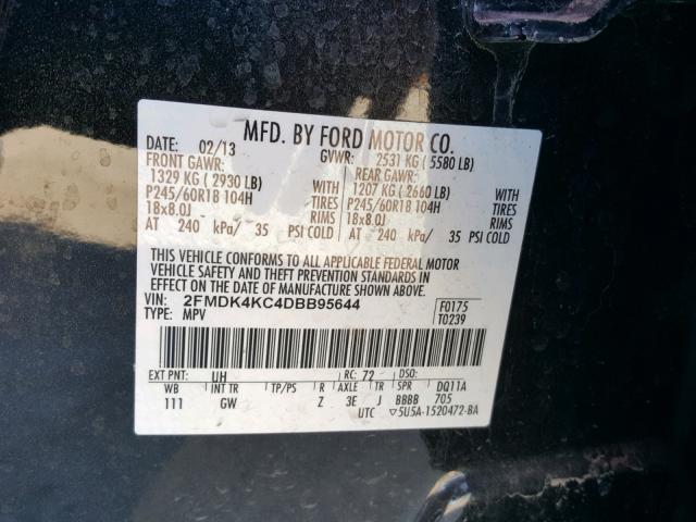 2FMDK4KC4DBB95644 - 2013 FORD EDGE LIMIT BLACK photo 10