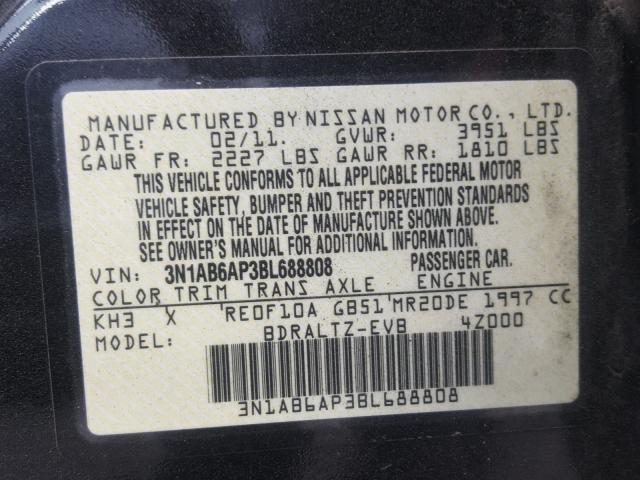 3N1AB6AP3BL688808 - 2011 NISSAN SENTRA 2.0 BLACK photo 10