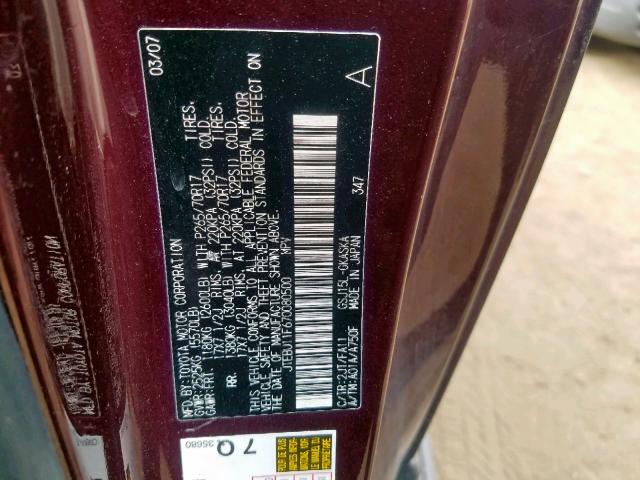 JTEBU11F670080500 - 2007 TOYOTA FJ CRUISER BURGUNDY photo 10