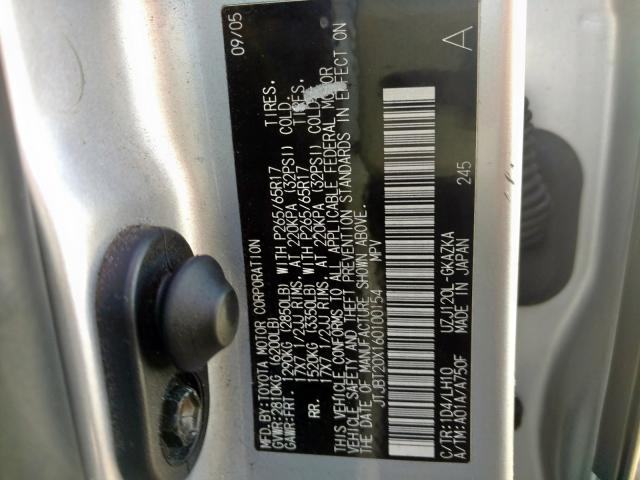 JTJBT20X160100154 - 2006 LEXUS GX 470 SILVER photo 10