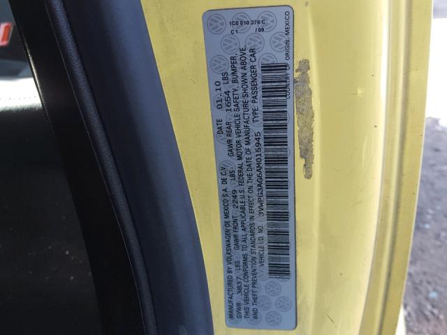 3VWPG3AG6AM015945 - 2010 VOLKSWAGEN NEW BEETLE 黄色 照片 10