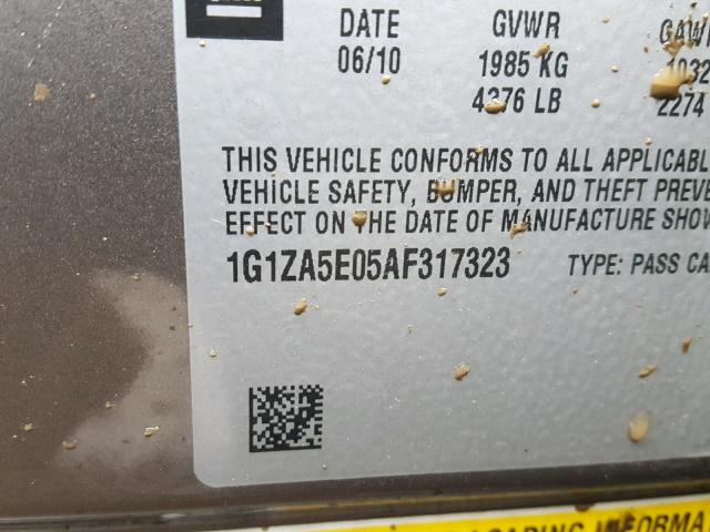 1G1ZA5E05AF317323 - 2010 CHEVROLET MALIBU LS 棕色 照片 10