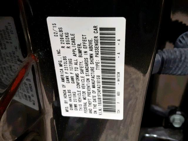 19UUB1F34FA016158 - 2015 ACURA TLX BLACK photo 10