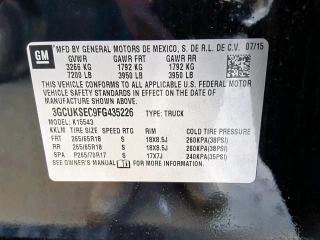 3GCUKSEC9FG435226 - 2015 CHEVROLET SILVERADO BLACK photo 10