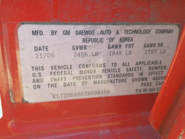KL1TD56667B099469 - 2007 CHEVROLET AVEO BASE Qırmızı foto 10