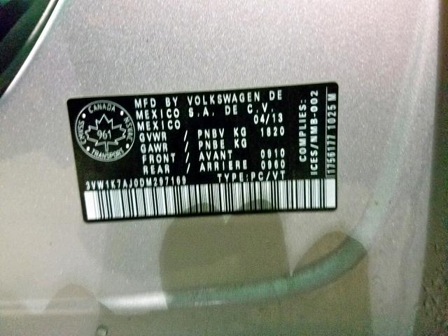 3VW1K7AJ0DM297169 - 2013 VOLKSWAGEN JETTA BASE 银色 照片 10