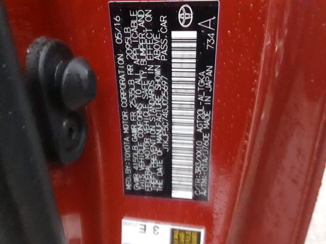 JTKJF5C74GJ025697 - 2016 TOYOTA SCION TC Qırmızı foto 10