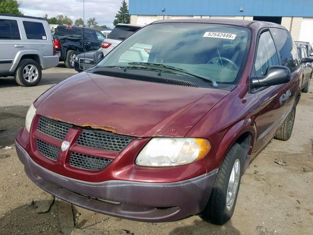 1B4GP25342B584352 - 2002 DODGE CARAVAN SE RED photo 2