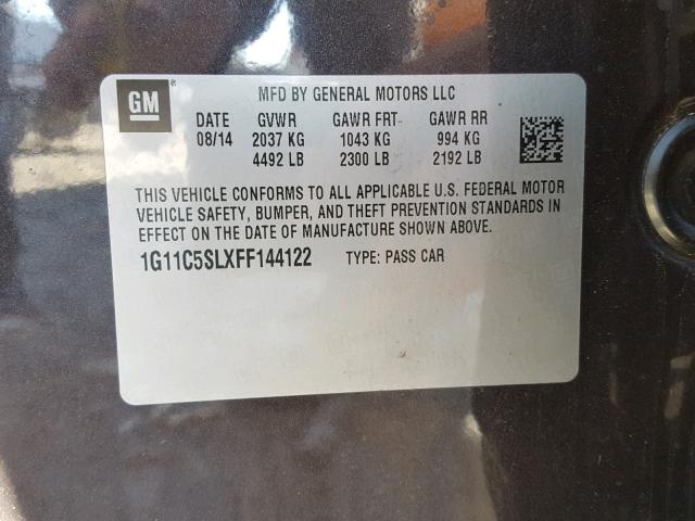 1G11C5SLXFF144122 - 2015 CHEVROLET MALIBU 1LT CHARCOAL photo 10