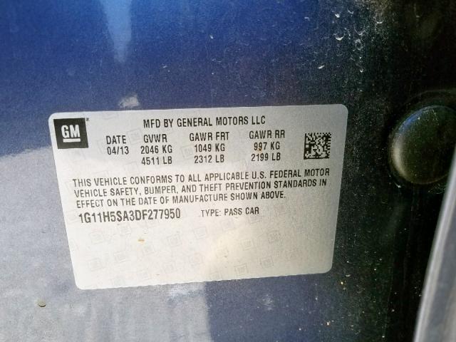 1G11H5SA3DF277950 - 2013 CHEVROLET MALIBU LTZ ლურჯი ფოტო 10