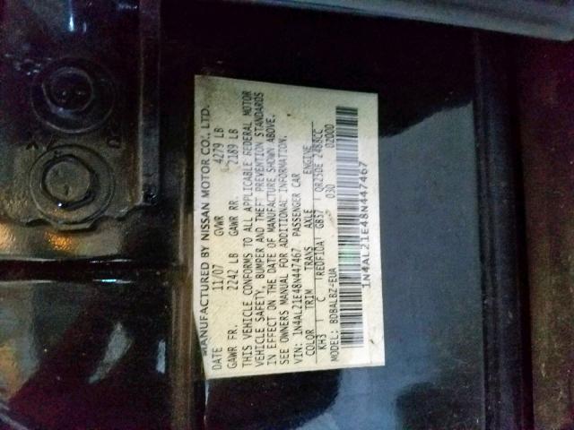 1N4AL21E48N447467 - 2008 NISSAN ALTIMA 2.5 BLACK photo 10