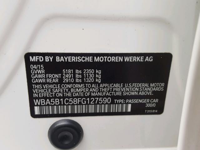 WBA5B1C58FG127590 - 2015 BMW 535 I WHITE photo 10