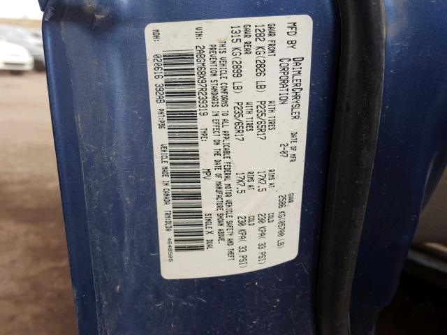 2A8GM68X97R239319 - 2007 CHRYSLER PACIFICA T BLUE photo 10