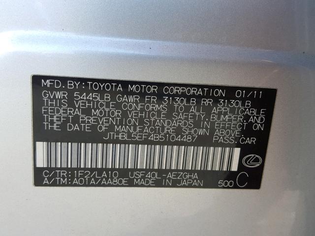 JTHBL5EF4B5104487 - 2011 LEXUS LS 460 SILVER photo 10