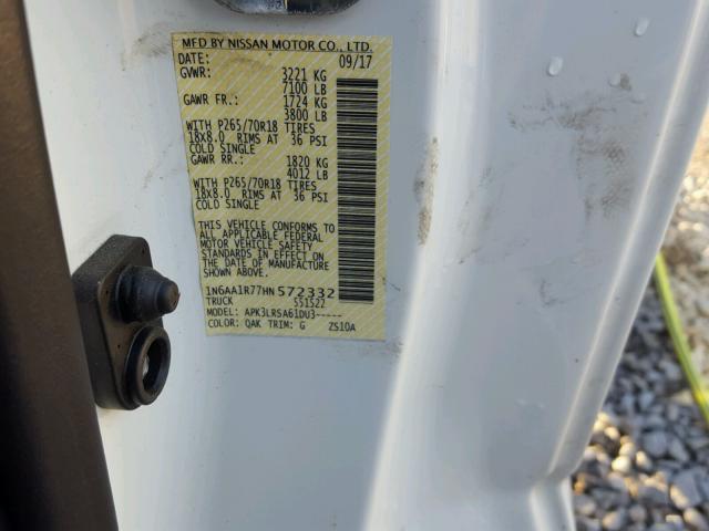 1N6AA1R77HN572332 - 2017 NISSAN TITAN S WHITE photo 10