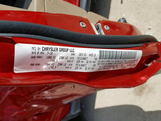 1J4NT1FB7AD621820 - 2010 JEEP COMPASS SP RED photo 10