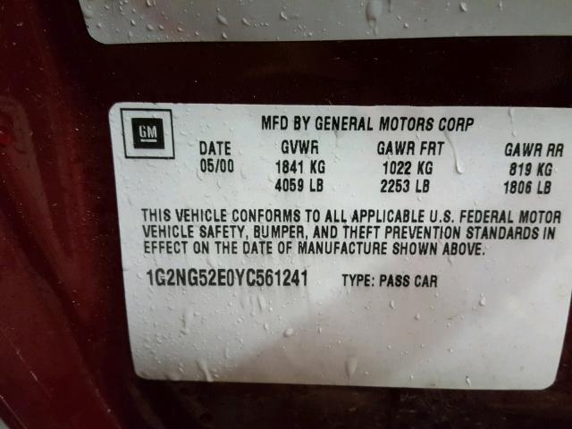 1G2NG52E0YC561241 - 2000 PONTIAC GRAND AM S MAROON photo 10