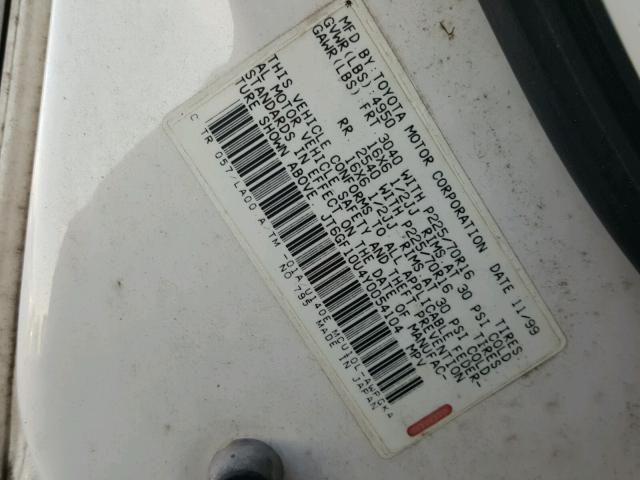 JT6GF10U4Y0054104 - 2000 LEXUS RX 300 WHITE photo 10