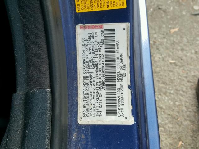 JTHBD192920044362 - 2002 LEXUS IS 300 BLUE photo 10