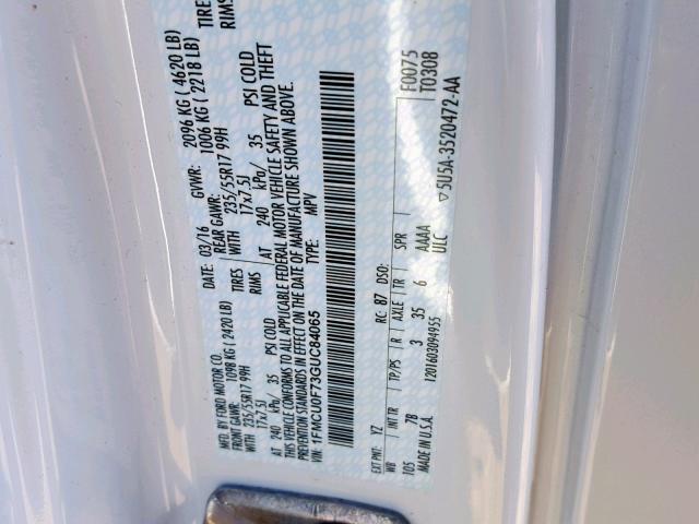 1FMCU0F73GUC84065 - 2016 FORD ESCAPE S WHITE photo 10