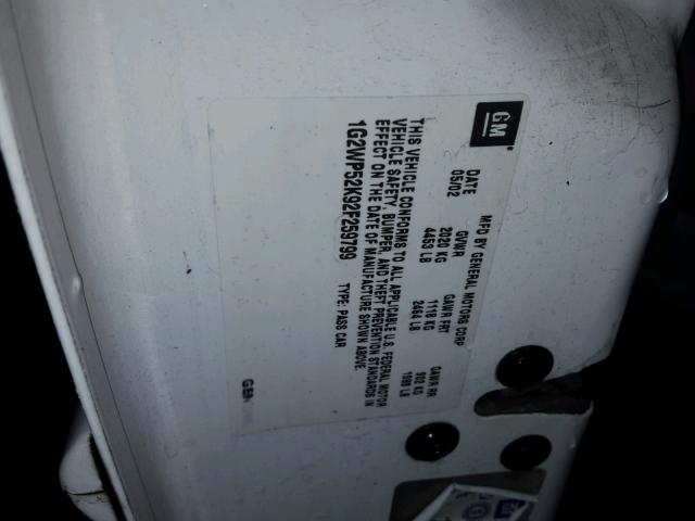 1G2WP52K92F259799 - 2002 PONTIAC GRAND PRIX WHITE photo 10