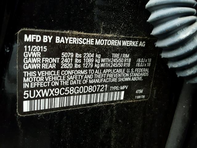 5UXWX9C58G0D80721 - 2016 BMW X3 XDRIVE2 BLACK photo 10