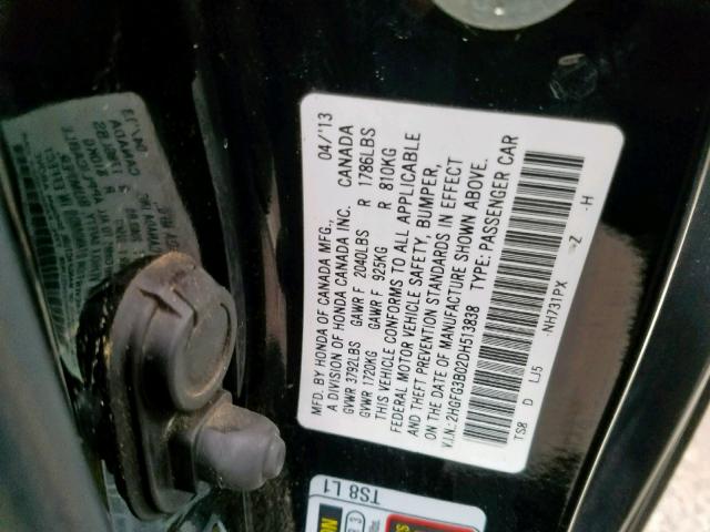 2HGFG3B02DH513838 - 2013 HONDA CIVIC EXL 黑色 照片 10