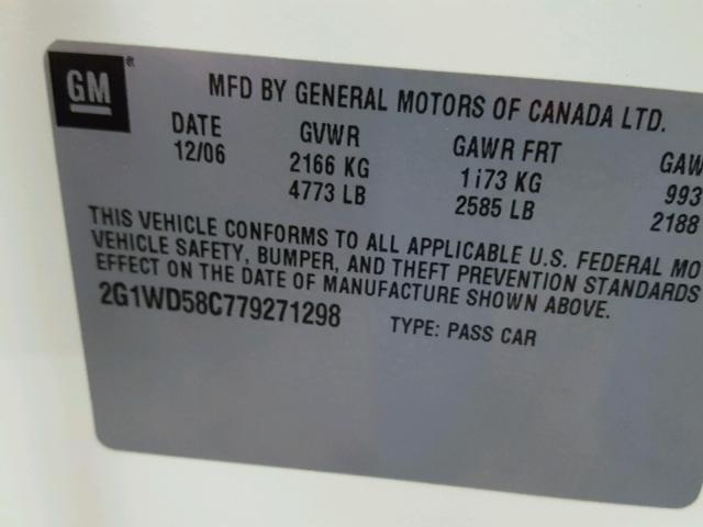 2G1WD58C779271298 - 2007 CHEVROLET IMPALA SUP 白色 照片 10