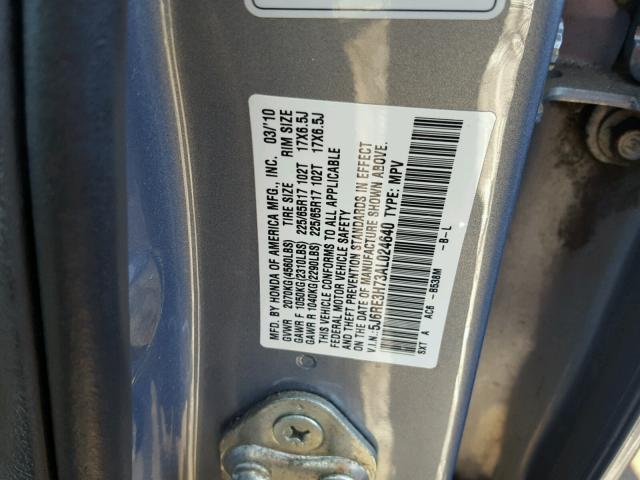 5J6RE3H73AL024640 - 2010 HONDA CR-V EXL BLUE photo 10