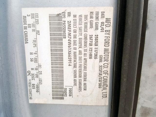 2MEFM74W61X665914 - 2001 MERCURY GRAND MARQ BLUE photo 10