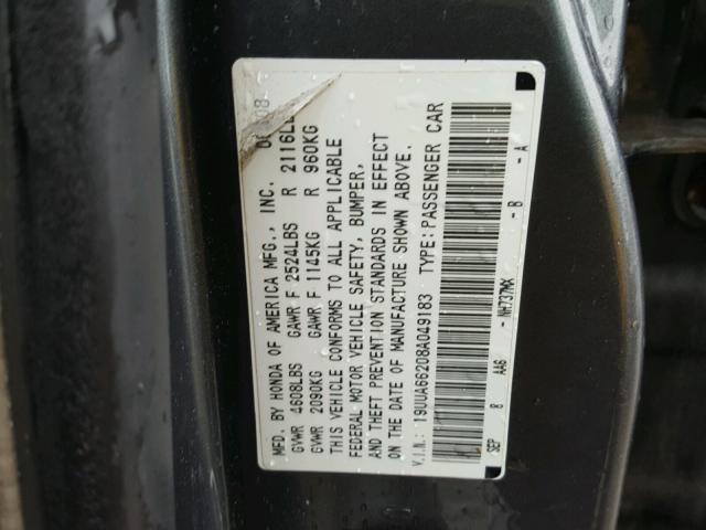 19UUA66208A049183 - 2008 ACURA TL GRAY photo 10