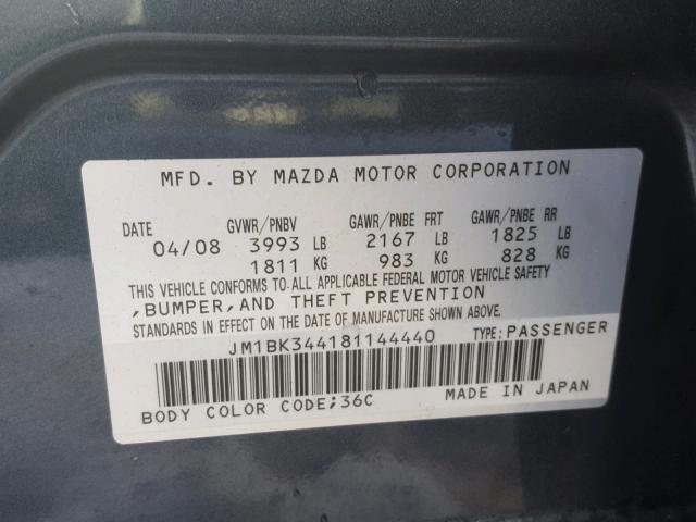 JM1BK344181144440 - 2008 MAZDA 3 HATCHBAC GRAY photo 10