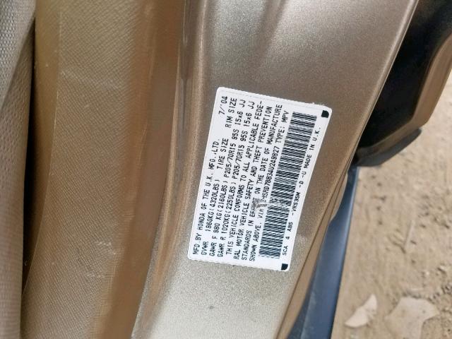 SHSRD78834U249827 - 2004 HONDA CR-V EX BROWN photo 10