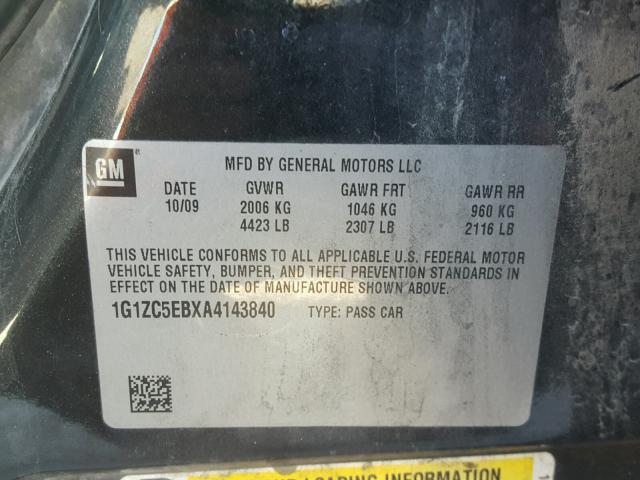 1G1ZC5EBXA4143840 - 2010 CHEVROLET MALIBU 1LT BLACK photo 10