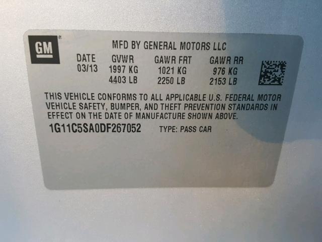 1G11C5SA0DF267052 - 2013 CHEVROLET MALIBU 1LT SILVER photo 10