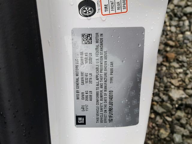 1G1FJ1R61J0140010 - 2018 CHEVROLET CAMARO ZL1 白色 照片 10