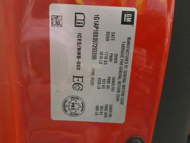 1G1AP18X097293399 - 2009 CHEVROLET COBALT SS RED photo 10