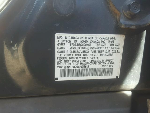 2HNYD18794H516612 - 2004 ACURA MDX TOURIN GRAY photo 10