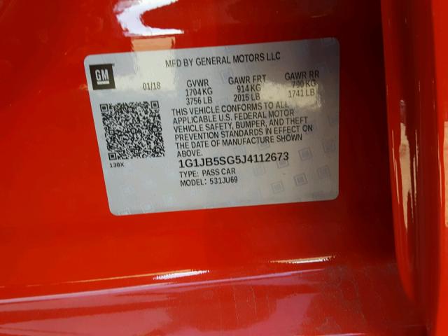 1G1JB5SG5J4112673 - 2018 CHEVROLET SONIC LS 红色 照片 10