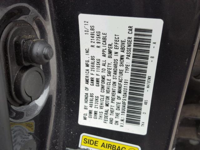 19UUA8F51DA001191 - 2013 ACURA TL TECH GRAY photo 10